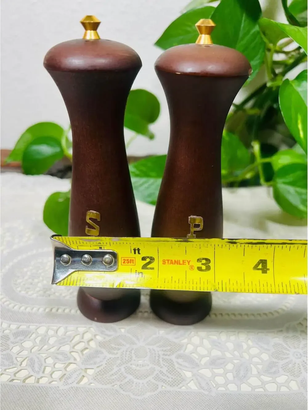 Vintage Japan Wooden with Gold Accents Salt and Pepper Shakers